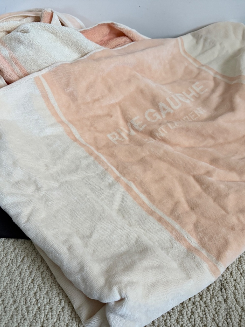 Saint Laurent YSL Rive Gauche Pink White Logo Convertible Towel Terry Tote Bag - Picture 15 of 16